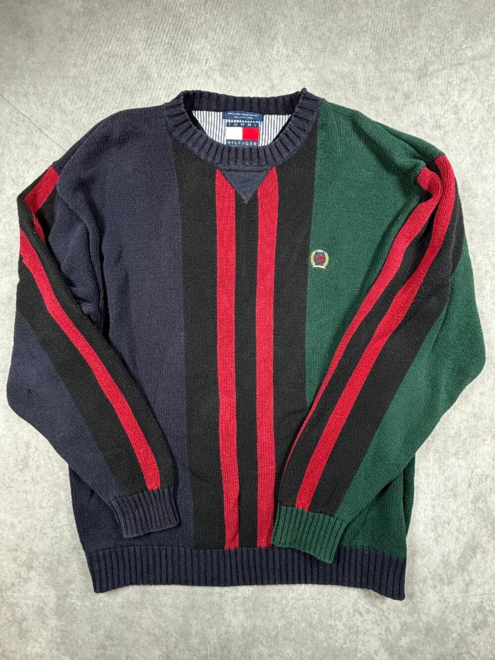 Tommy Hilfiger Vintage Mens 100% Cotton Colorblock Sweater M 90s